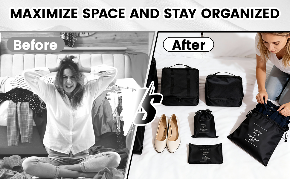 Органайзер для валізи Zorplex, набір 10 шт: кубики для пакування, аксесуари для подорожей, чохли для одягу, взуття та косметики (чорний)