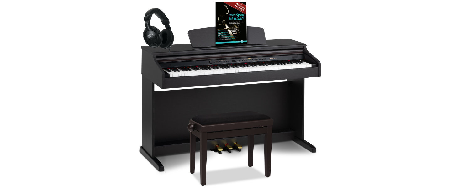 Цифрове піаніно Cantabile DP-50 RH E - 88 клавіш, молоточковий механізм, 14 тембрів, USB, 3 педалі, роз'єми для навушників, підставка, навушники, навчальний курс - корпус з рожевого дерева
