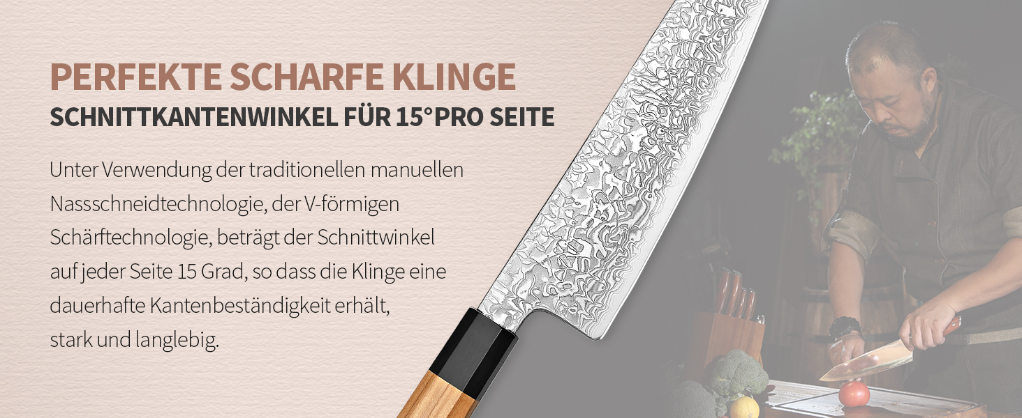 Японський ніж XINZUO Damaststahl Kiritsuke 21.5 см з нержавіючої сталі Дамаск, ніж шеф-кухаря Gyuto з ручкою з оливкового дерева та чорного рогу буйвола, з піхвою (набір з 5 ножів)