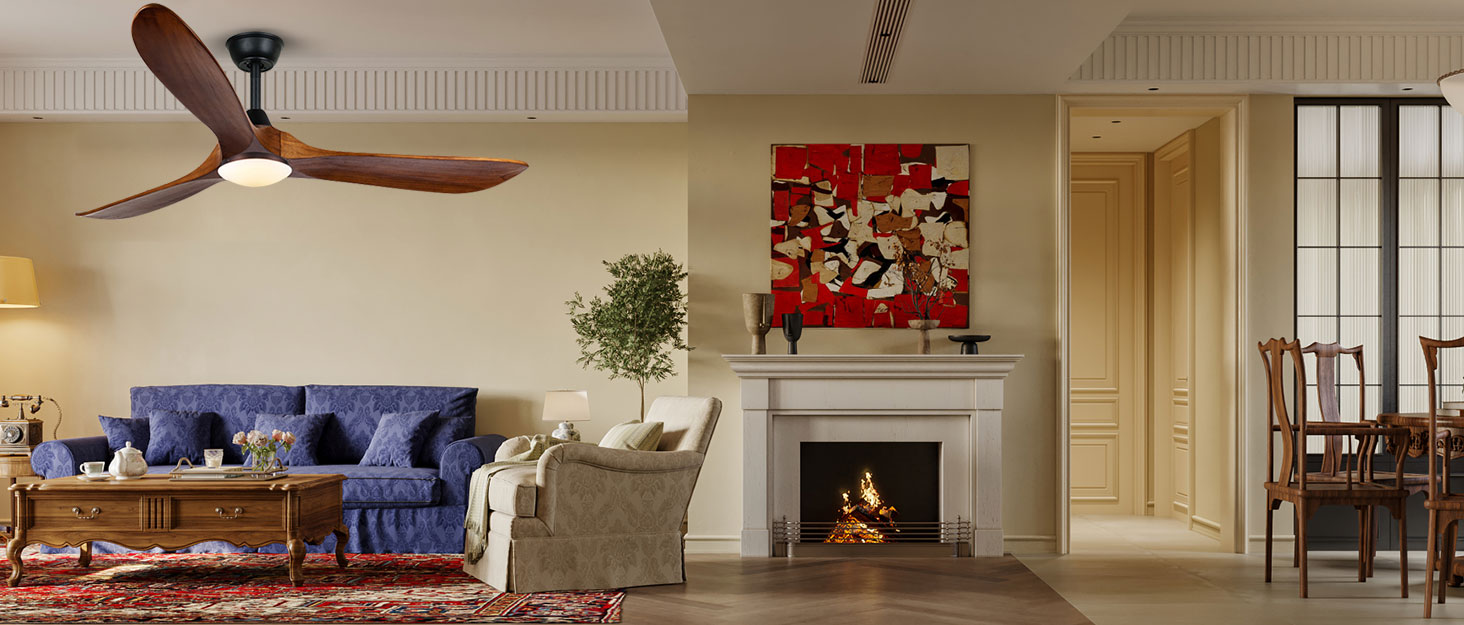 Дзеркальний вентилятор для стелі з дерева, без освітлення, з дистанційним керуванням, тихий, для вологого приміщення (132 см/52 дюйми, коричневий, 3 лопаті)