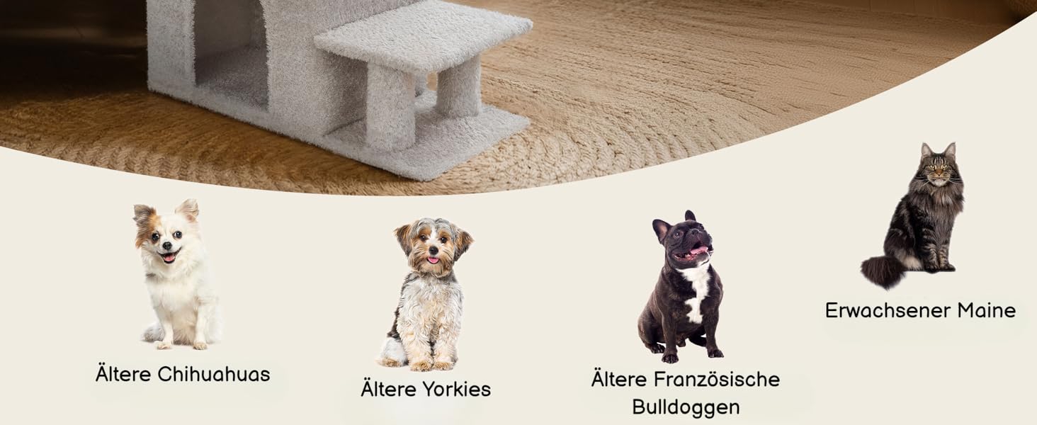 Сходинки для собак Veehoo: 3 сходинки, ліжко, печеринка, для маленьких собак та котів, сірий, 67x34x52 см, до 45 кг