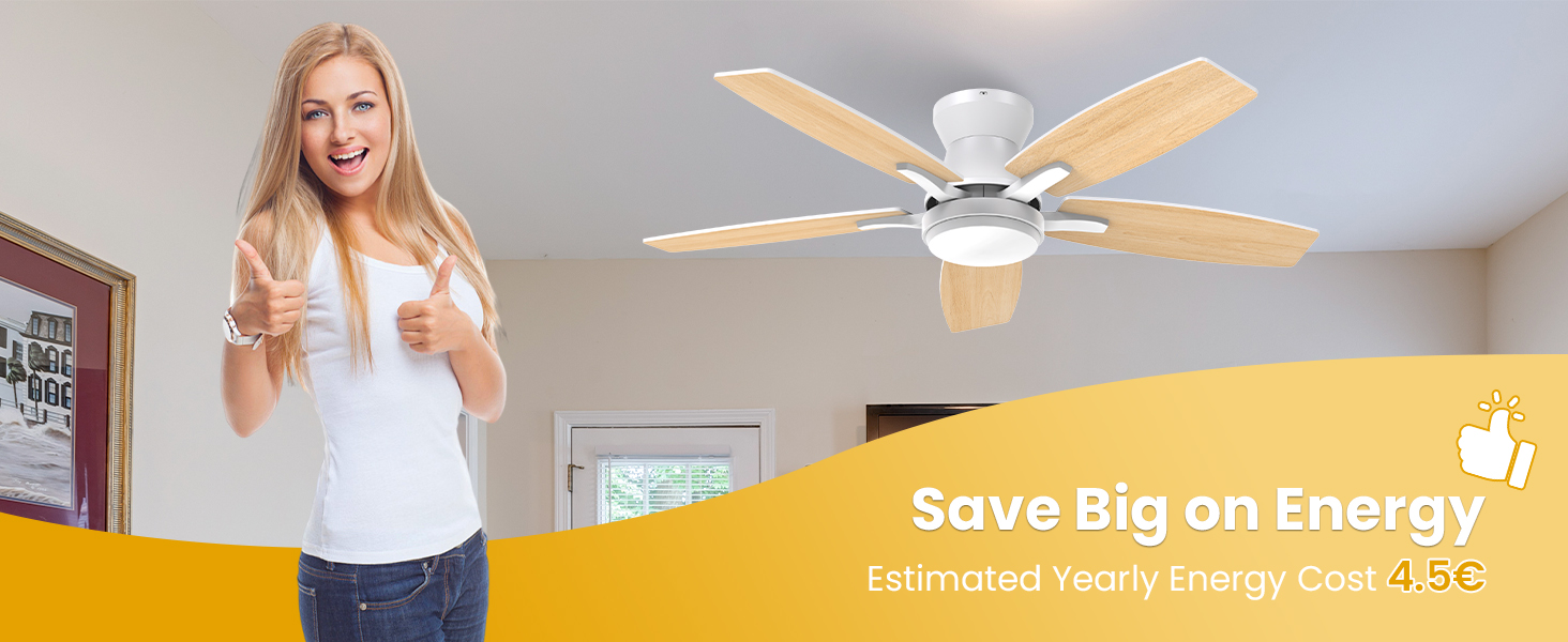 106 см стельовий вентилятор з підсвічуванням та двосторонніми лопатями, тихий вентилятор з LED-лампою та пультом дистанційного керування для спальні/вітальні, DC мотор, колір - світле дерево