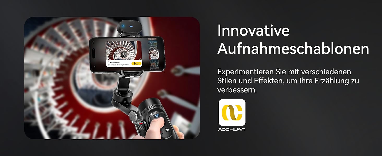 Стабілізатор для смартфона AOCHUAN 3-осьовий з RGB-підсвічуванням, для iPhone/Android, з функцією відстеження обличчя, для зйомки Vlog (Smart X Pro AI, Чорний)