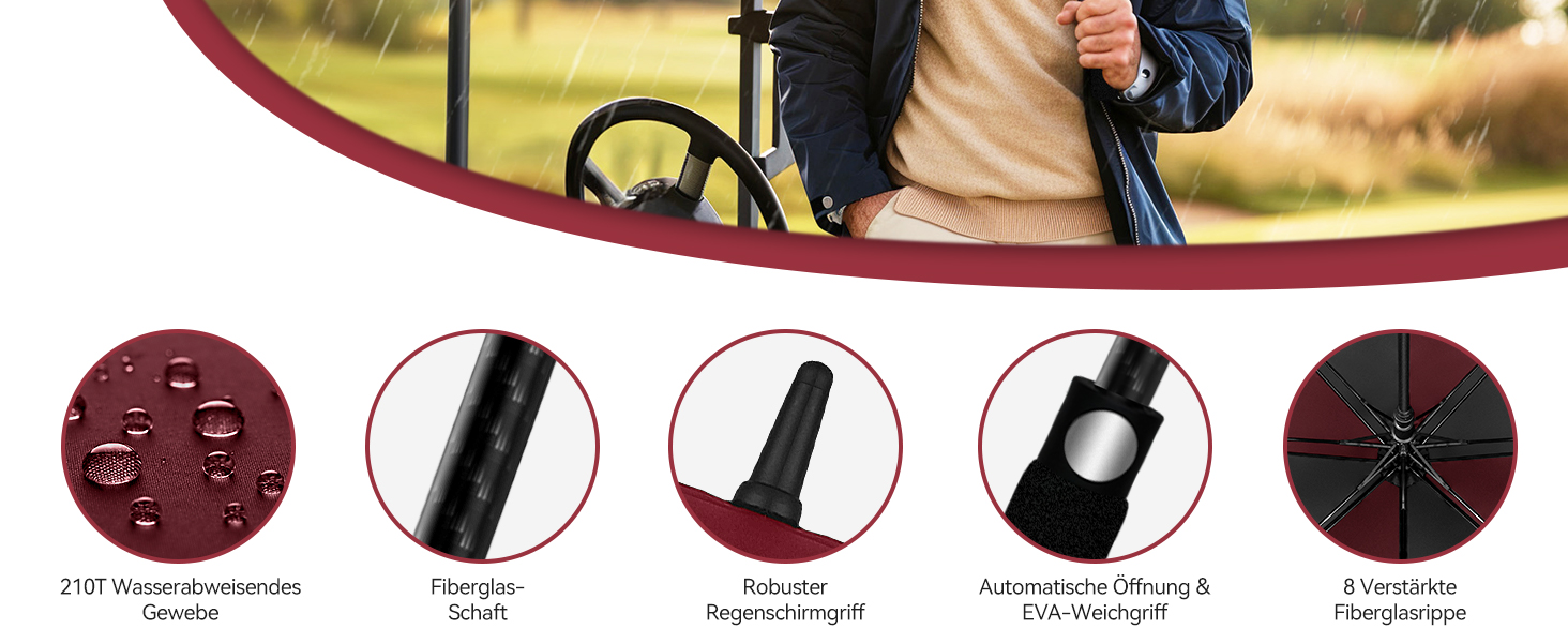 TECKNET Головний парасолька велика XXL, гольф-парасолька 68 дюймів, стійка до вітру, з подвійною конструкцією, вентильована, з великою ручкою EVA, для жінок та чоловіків, чорна та червона, діаметр 150 см