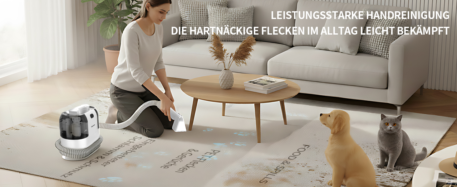 COCEAN Попиховий пилосос, мийка килимів, волого-сухий пилосос, 18Kpa для м'яких меблів, килимів, автосидінь та диванів, білий