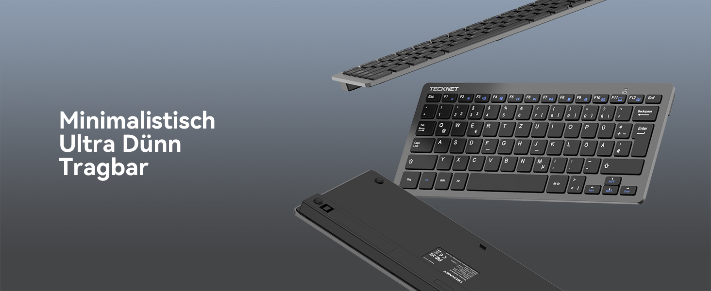 TECKNET Бездротовий Набір Клавіатури та Миші, QWERTZ, 2.4 GHz, 15м, Безшумна Клавіатура та Миша для ПК, Ноутбука, Smart TV, Білий (Сірий)