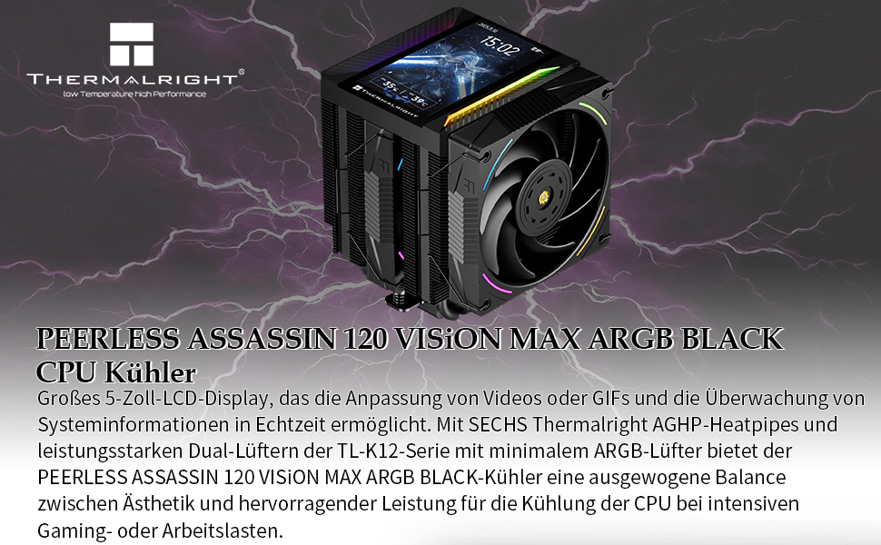 Кулер для процесора Thermalright Peerless Assassin 120 VISION MAX ARGB Black, 2 вентилятори TL-K12 PWM, 5