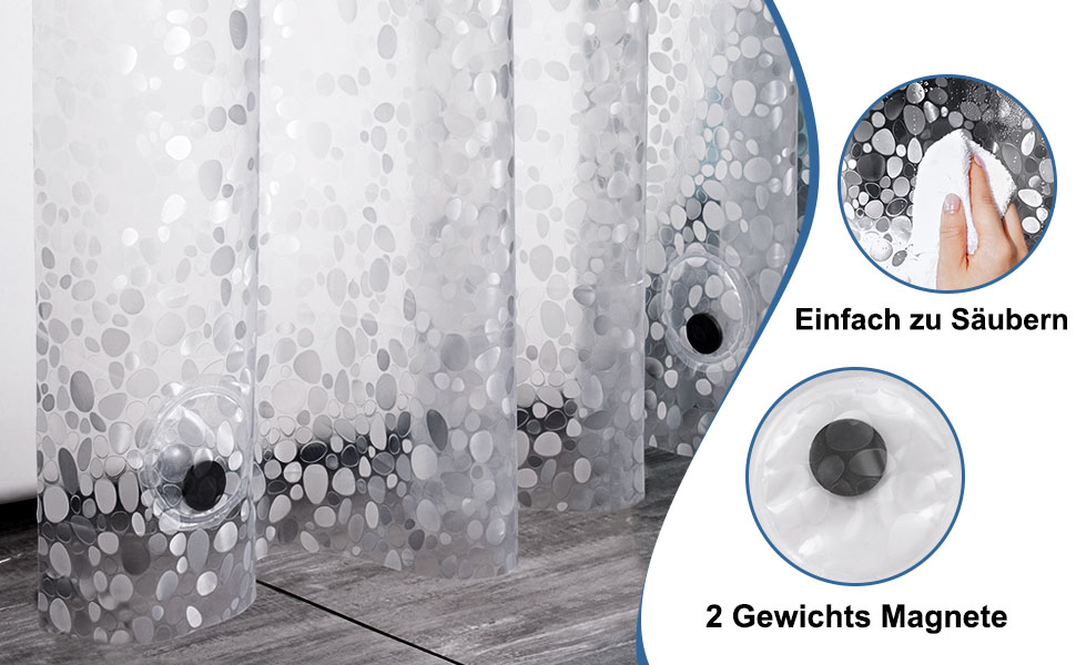 Шторка для душу EurCross 120x200 см з магнітним обтяжувачем, водонепроникна, прозора, EVA, миється, антигрибкова, з 8 кільцями, 3D-візерунок, H200 x B120 см