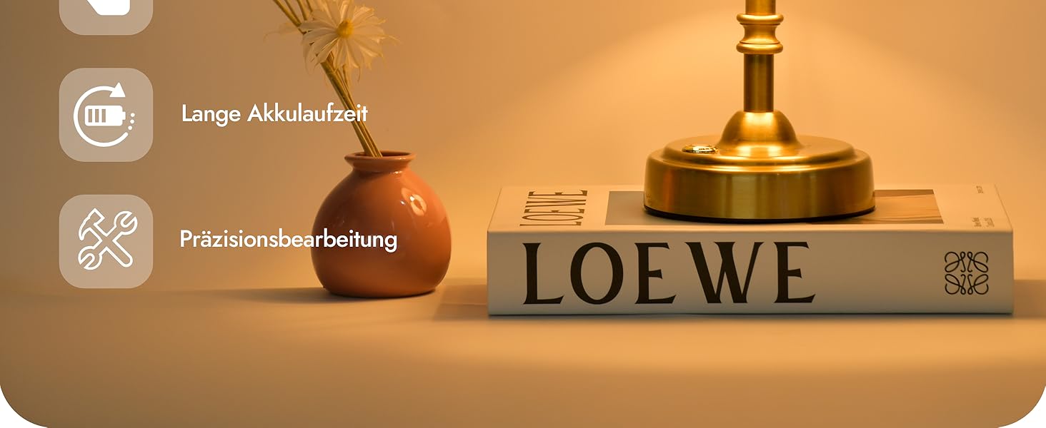 Бездротова настільна лампа з акумулятором 4000mAh, тепле світло 2700K, сенсорне управління, з адаптером/кабелем, для спальні, подарунок (золотиста)