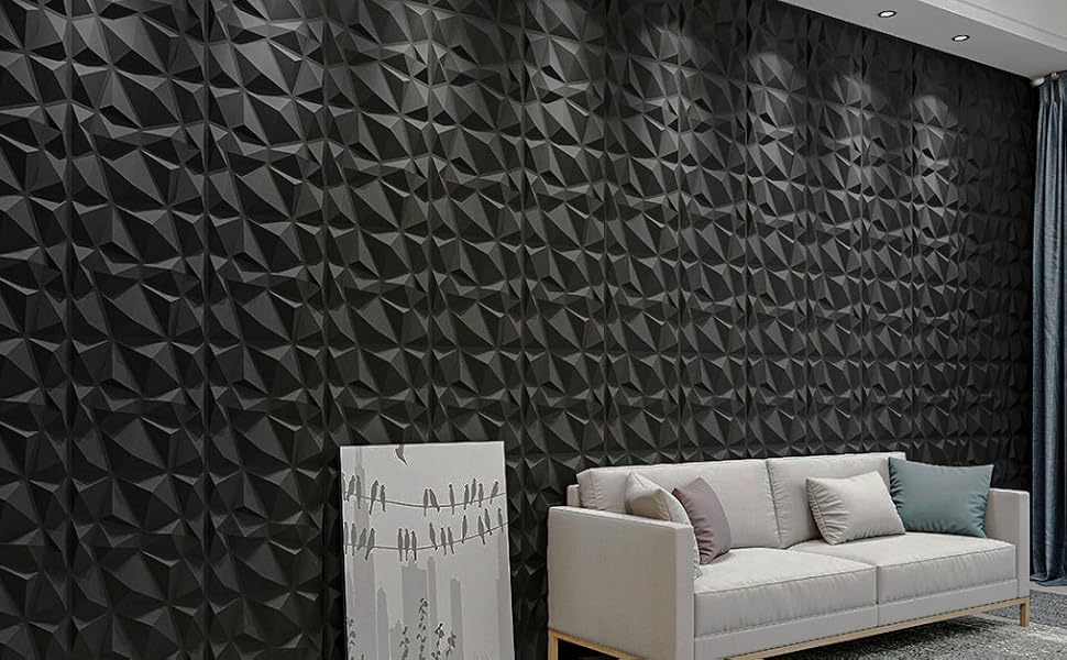 3D Панелі для стін Art3d, 33 шт., 30x30 см, матовий чорний, ПВХ, водостійкі