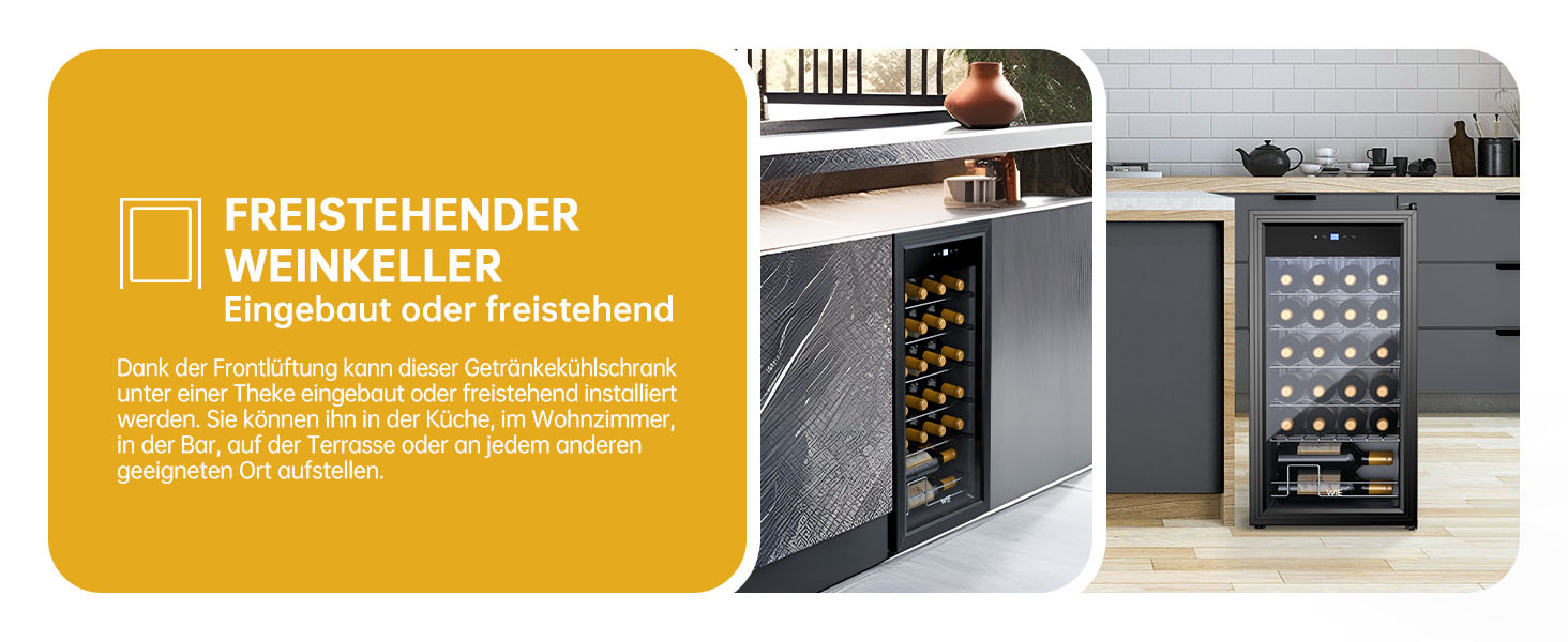WIE 33 Liter Wine Fridge - 1 Zone Mini Wine Cooler with Glass Door & LED Touch Panel - Anti-UV Wine Storage for 28 Bottles
