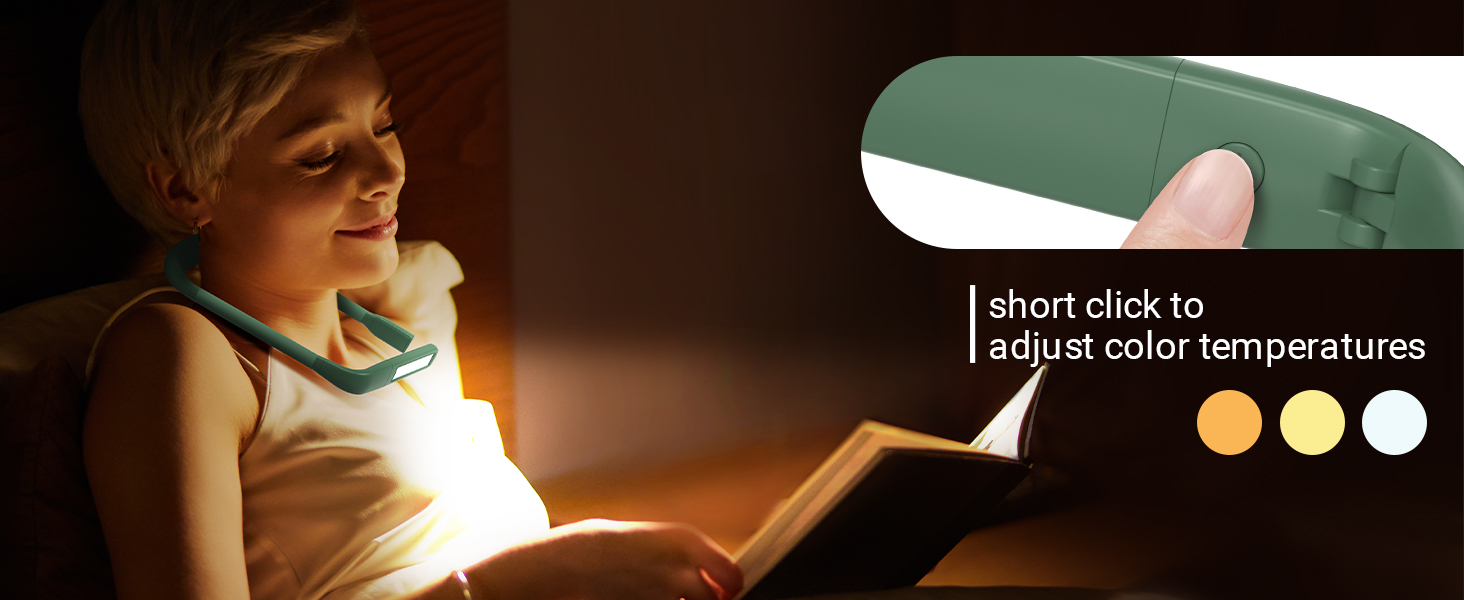 LED лампа на шию для читання Buch: світло для книги, в'язання, рукоділля (зелена). 3 режими освітлення