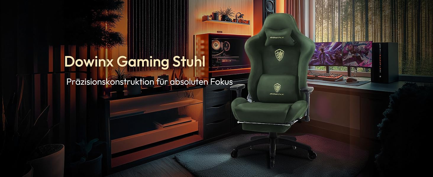 Ігровий крісло Dowinx з мікрофібри-велюру: дихаюче, ергономічне, з підніжкою (зелене)