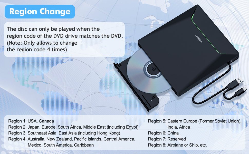 Зовнішній DVD-привід ORIGBELIE: CD-брунер з 4 USB та 2 TF/SD слотами, ультратонкий оптичний накопичувач для ноутбука, PC, Mac, Windows 11/10/8/7, Linux