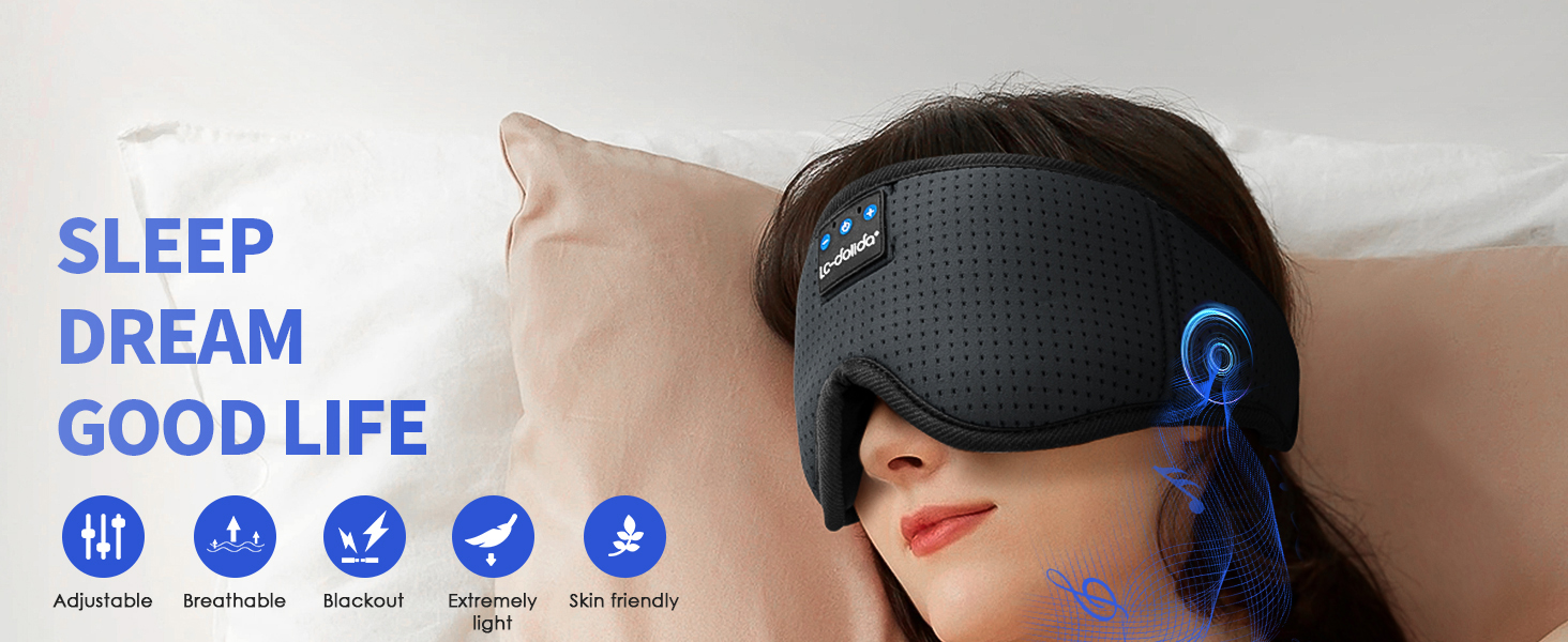 Маска для сну Dolida з Bluetooth навушниками V5.4, бавовняна, з мікрофоном, для подорожей, йоги, медитації (чорна)