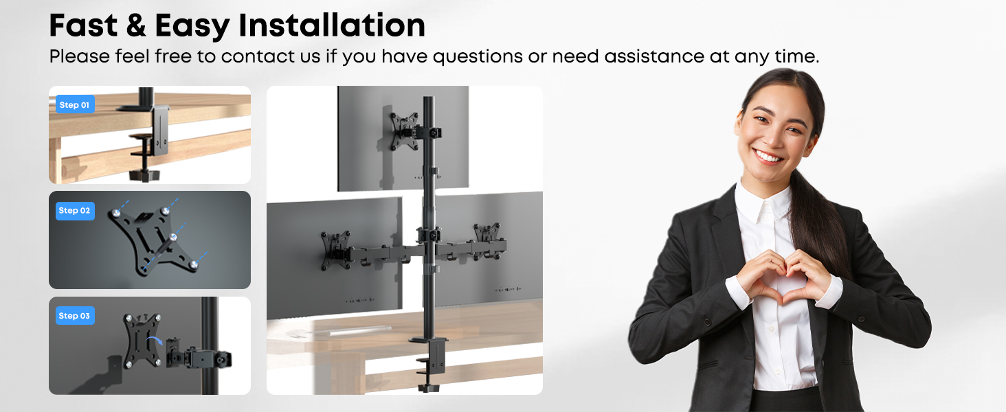 Тримач для монітора PUTORSEN на 3 монітори (13-32 дюйми), регульований, чорний