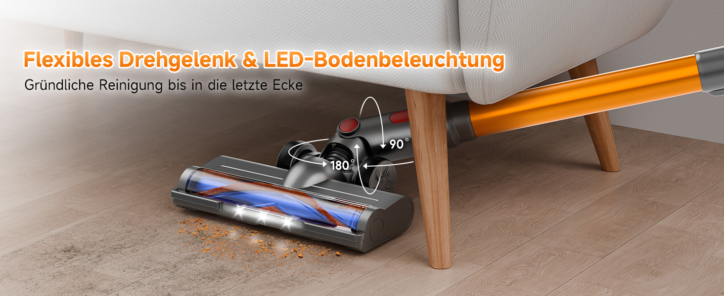 Бездротовий акумуляторний пилосос 45000 Па / 45 хв - 1,6 л з LED-дисплеєм, антизаплутувальною насадкою, тихий (<60 дБ), HEPA-фільтр, для видалення шерсті тварин, килимів, твердих поверхонь, авто, блакитний