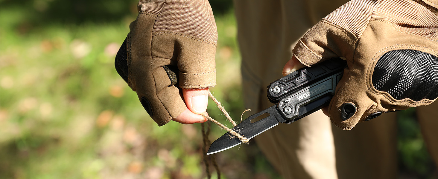 WORKPRO Мультитул 11-в-1: мультиінструмент з нержавіючої сталі з карабіном, плоскогубцями, кабелерізом, відкривачкою для пляшок, викрутками для відпочинку на природі. У комплекті чохол.