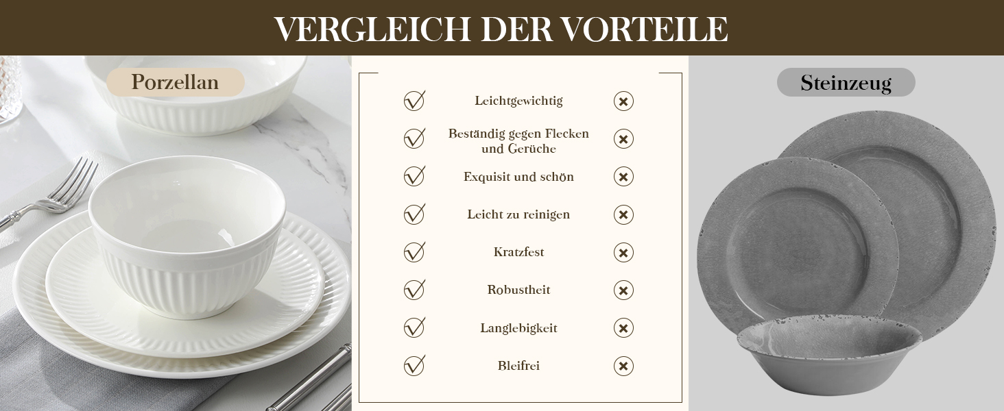 MALACASA LEILA Набір посуду на 6 осіб, 24 елементи: тарілки, миски, порцеляна, ручна робота, для мікрохвильовки та посудомийної машини, білий