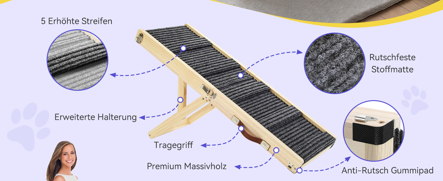 Pawaboo Рампа для собак, дерев'яна, регульована висота, 11.6'-22.4', для маленьких та середніх собак до 65 кг, протиковзка, для авто, ліжка, дивану (80x30 см, чорна)