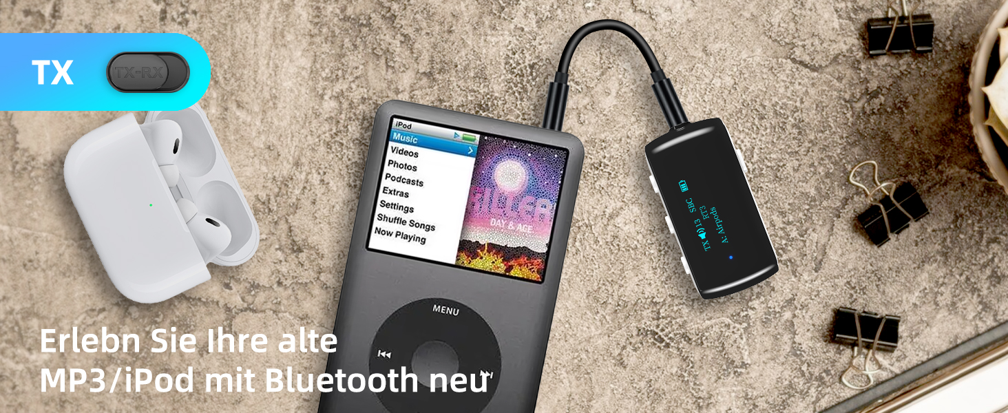 Bluetooth 5.2 адаптер для літака, передавач для 2 навушників AirPods та бездротових гарнітур (Білий)