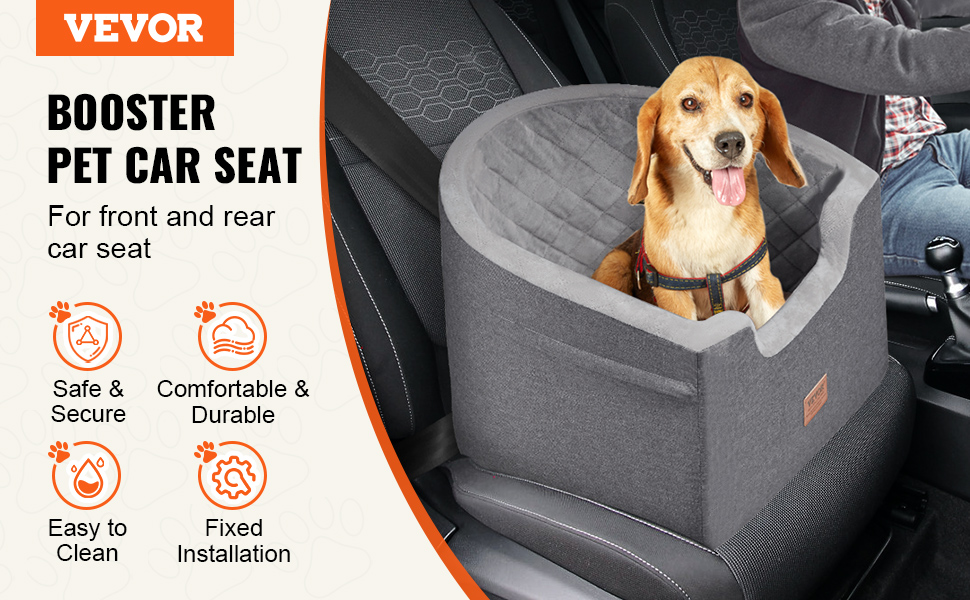 Автокрісло для собак VEVOR, 560x508x410 мм, з кишенею, поводок, м'яка підкладка, для собак до 25 кг, сірого кольору