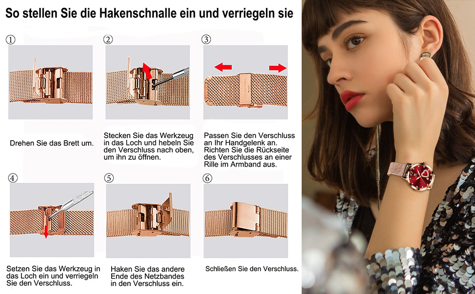 Годинник жіночий OLEVS Roségold: стильні годинники з нержавіючої сталі з мережевим ремінцем, ультратонкі, з діамантовим сердечком, водостійкі, рожеве золото