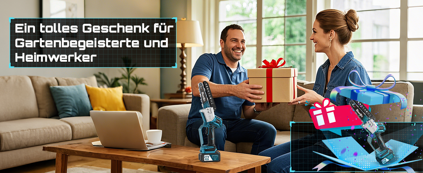 SEESII Безщіткова міні-бензопила 6 дюймів, акумуляторна ручна пила з 2 * 4000 mAh акумуляторами, одноручна пила з автоматичним змащуванням, сумісна з акумулятором Makita 18V, електрична пила для дерева, гілок 6 дюймів безщіткова