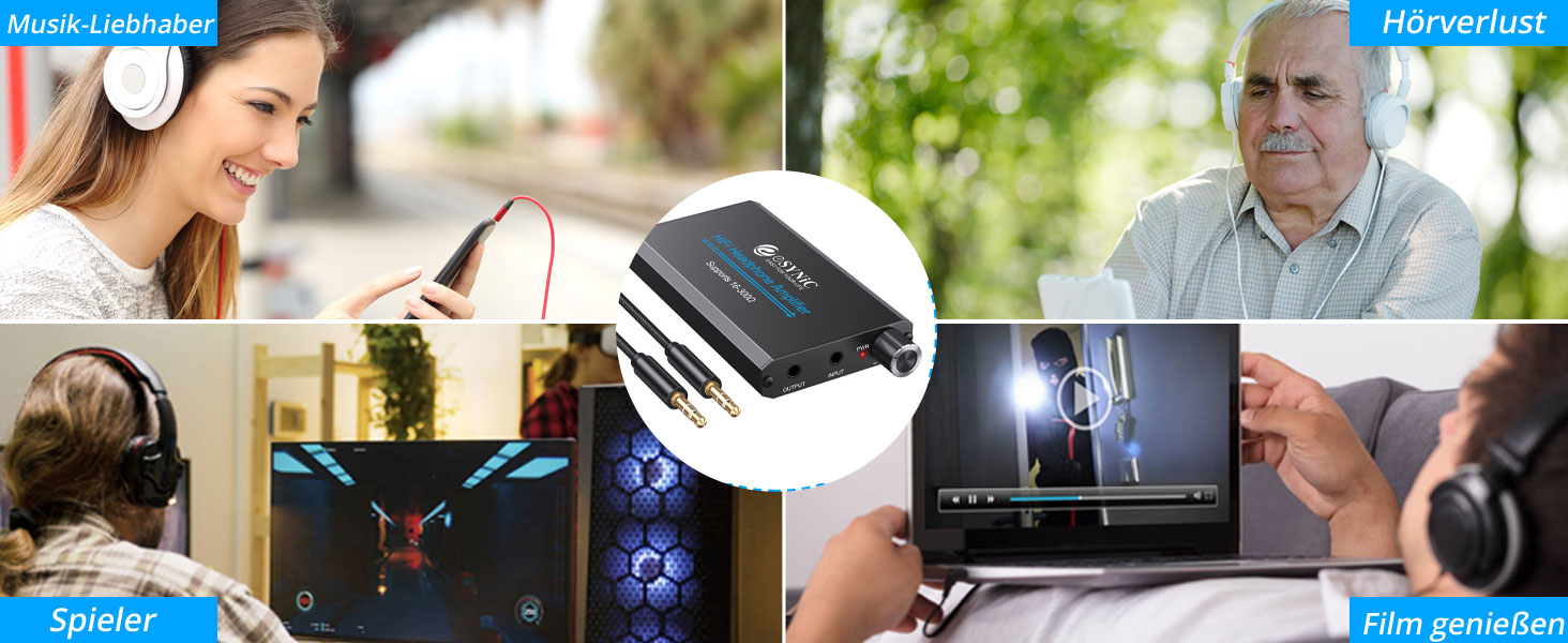 Портативний підсилювач навушників eSynic HiFi, 16-300 Ом, для MP3/MP4, телефону, ноутбука, планшета, з акумулятором