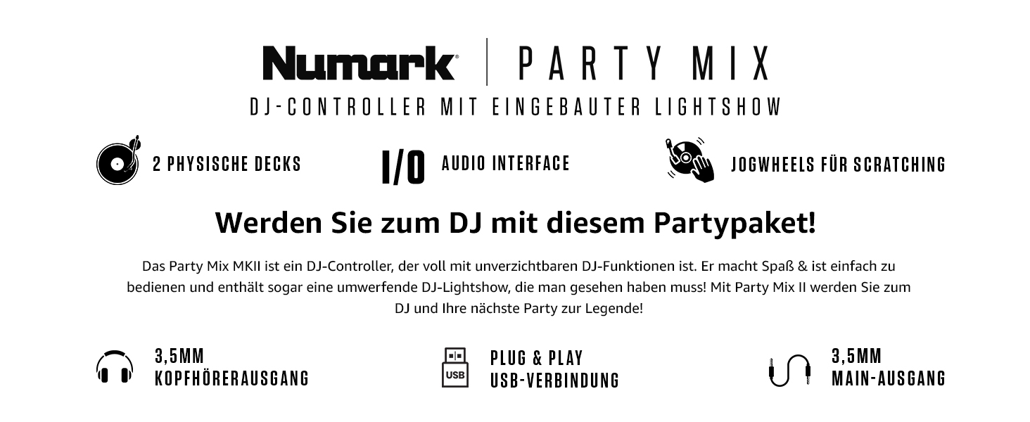 DJ контролер Numark Party Mix II з підсвіткою, 2 деки, вбудований мікшер, аудіоінтерфейс та Serato DJ Lite