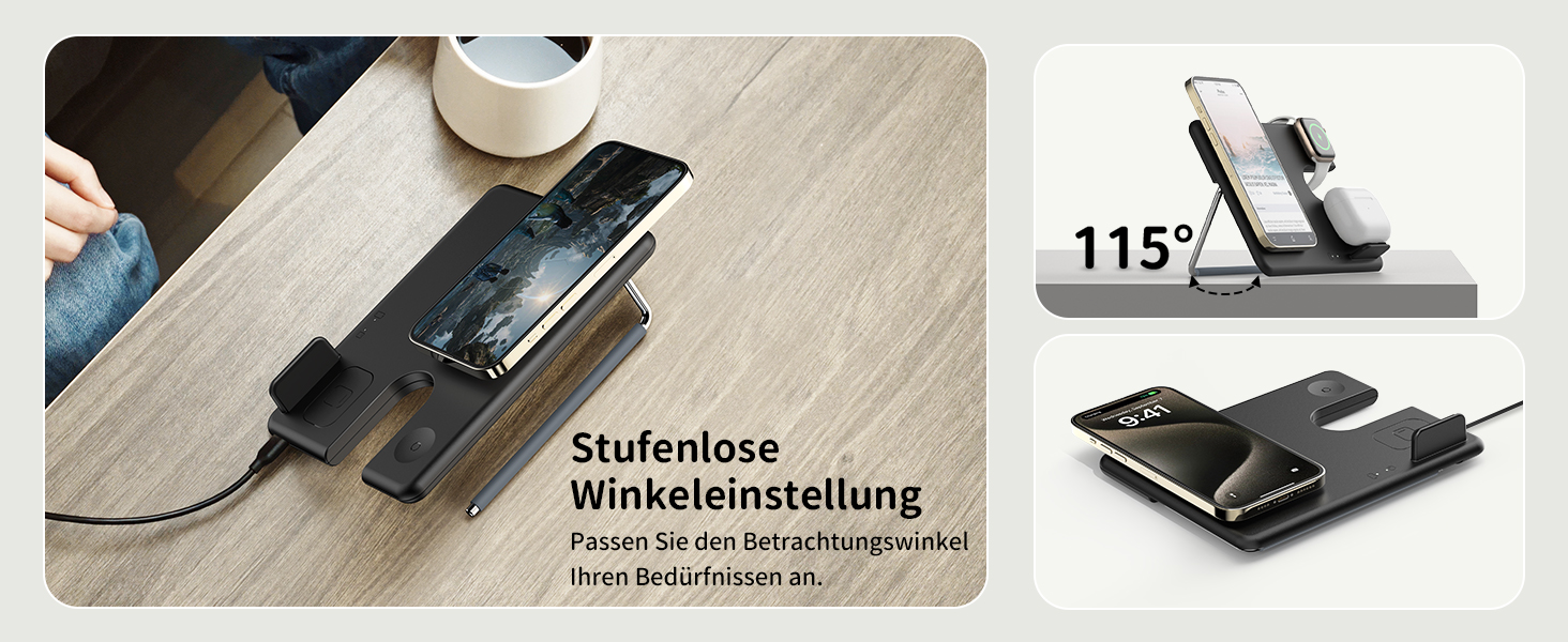 Зарядний пристрій JoyGeek 3-в-1 з MagSafe для Apple Watch, iPhone 16/15/14/13/12/Plus/Pro Max, AirPods 2/Pro 2, чорний