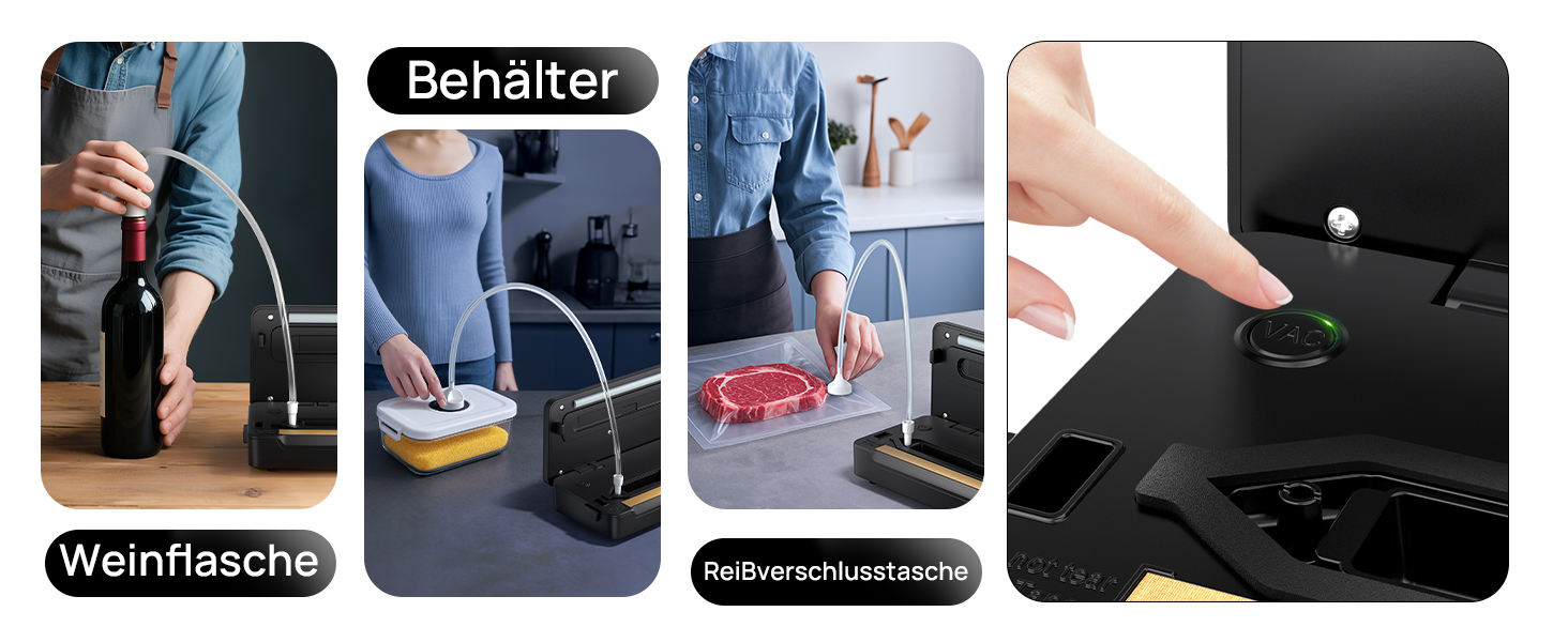 Вакуумний пакувальник 5-в-1 для продуктів харчування: сухий/вологий режим, зберігає свіжість до 7 разів довше, 70 кПа, вбудований різак, шланг, 10 пакетів