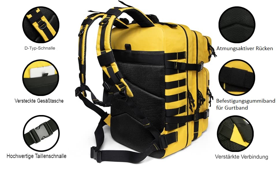 Тактичний рюкзак QT&QY 45 л армійський Molle для чоловіків, військовий штурмовий рюкзак Bundeswehr для туризму, трекінгу, 3-денний рюкзак (3.1 сірий)