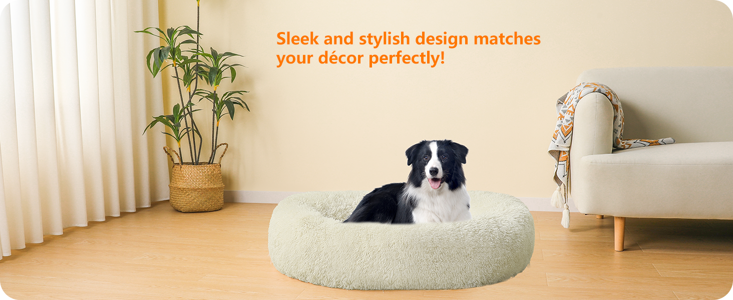 Ортопедичне ліжко для собак круглої форми, м'яке собаче ліжко, диван для котів та собак, ліжко-донат, зручний собачий кошик, можна прати, діаметр 70 см, (Д 90 x Ш 90 x В 20 см, Бежевий)