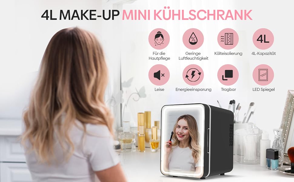 Міні-холодильник Olvy Kosmetik 4L з LED-дзеркалом: для косметики та догляду, чорний