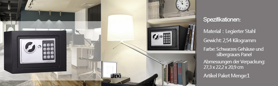 Електронний сейф Tresor Für Zuhause 6.6L: вогнестійкий, водонепроникний, з 2 ключами для цінностей, грошей та зброї