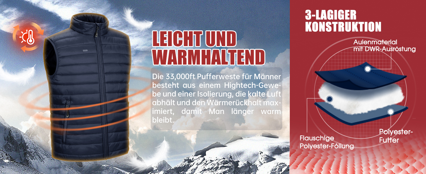 Стьобана жилетка для чоловіків 33000ft Outdoor з утеплювачем, гібридна спортивна жилетка з 5 кишенями, для походів та їзди на коні (Сірий, 4XL)