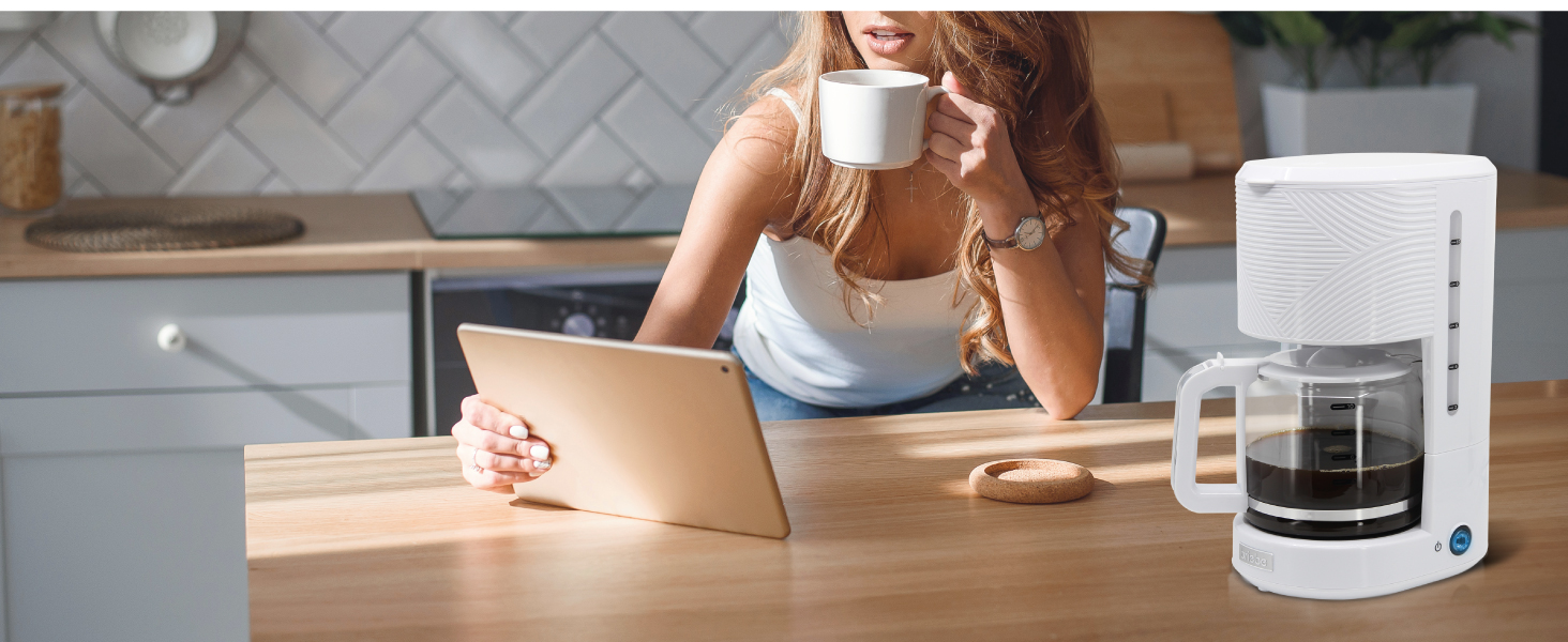 Набір Elegance Set: тостер з широкими слотами (2 шт.), електрочайник 1,7 л (бездротовий, 2200 Вт, BPA-free) + кавомашина з фільтром на 10 чашок (1,25 л), білий