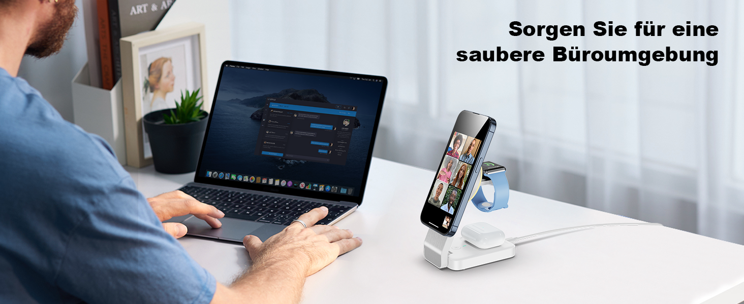 3-в-1 Станція Бездротової Зарядки: iPhone, Apple Watch, AirPods (Біла)