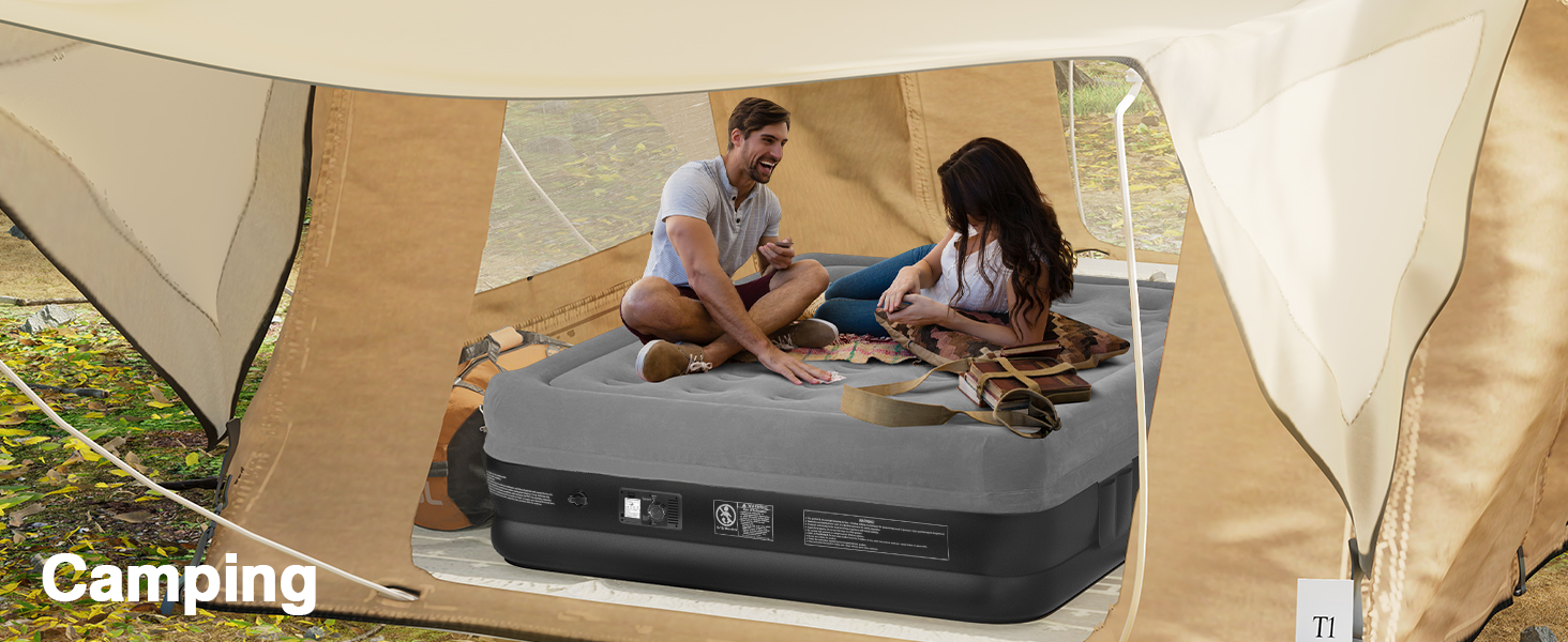 Надувне ліжко Lewondr на 2 особи з вбудованим насосом, 203x152x46 см, сірого кольору. Комфортна повітряна матрац для дому, відпочинку, кемпінгу та гостей. Максимальне навантаження 300 кг.