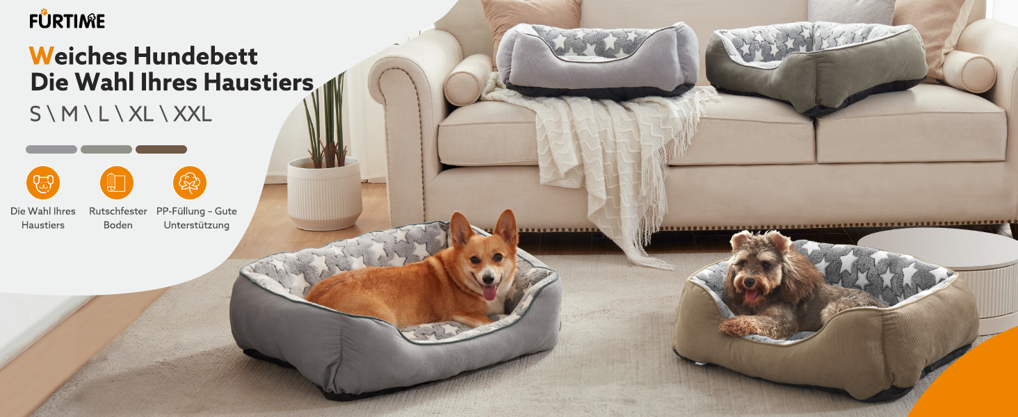 Крісло-лежанка для собак середніх порід FURTIME, кошик для собак, лежанка для собак, м'яка, з неслизьким покриттям, сіра/зірки, L (76x61x23 см)