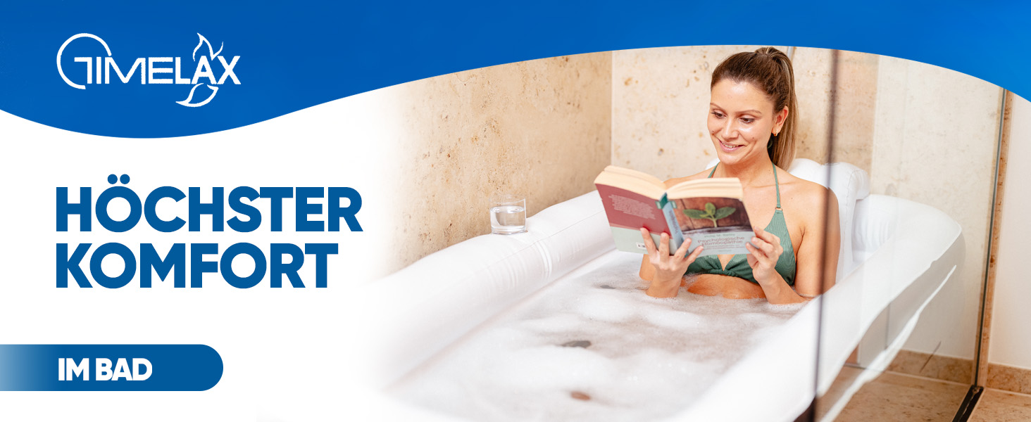 Надувна ванна TIMELAX® XL з ергономічною спинкою | 0,5 мм PVC, без BPA | Мовна, розкладна, для дорослих, чорна