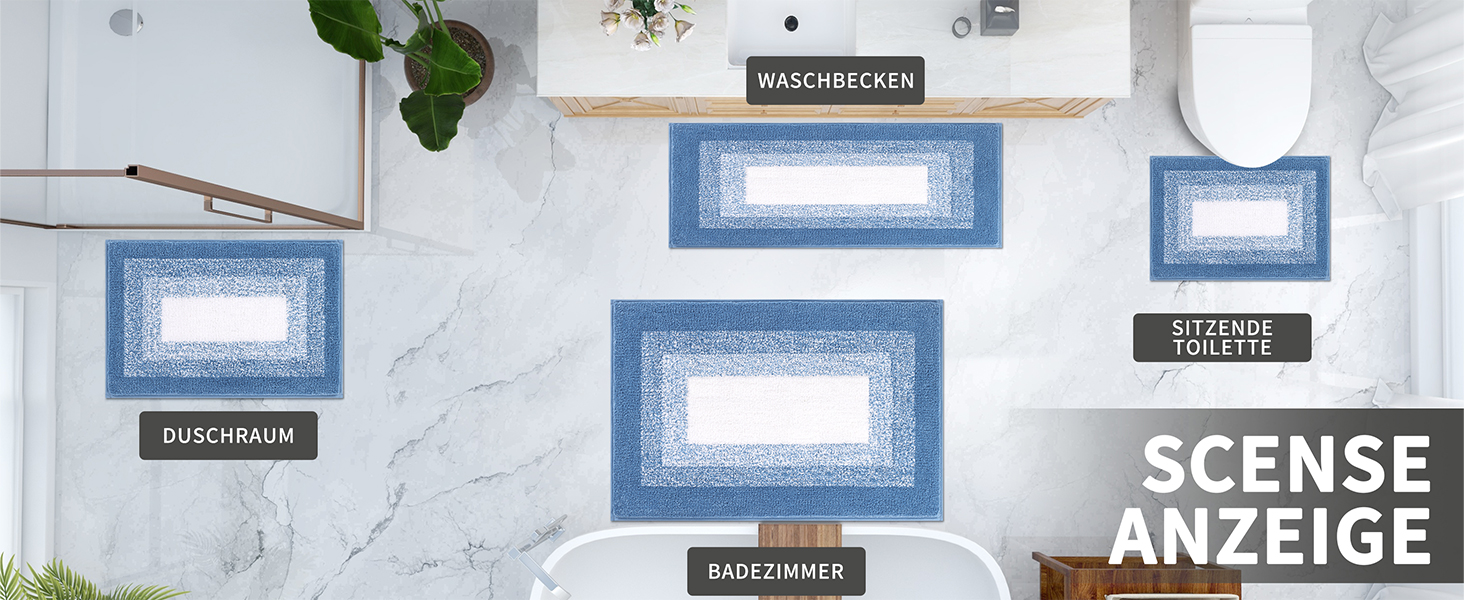 Super Soft Microfiber Bath Mat - Absorbent Non-Slip Bathroom Rug - Washable Shower Mat - 60x90cm Blue
