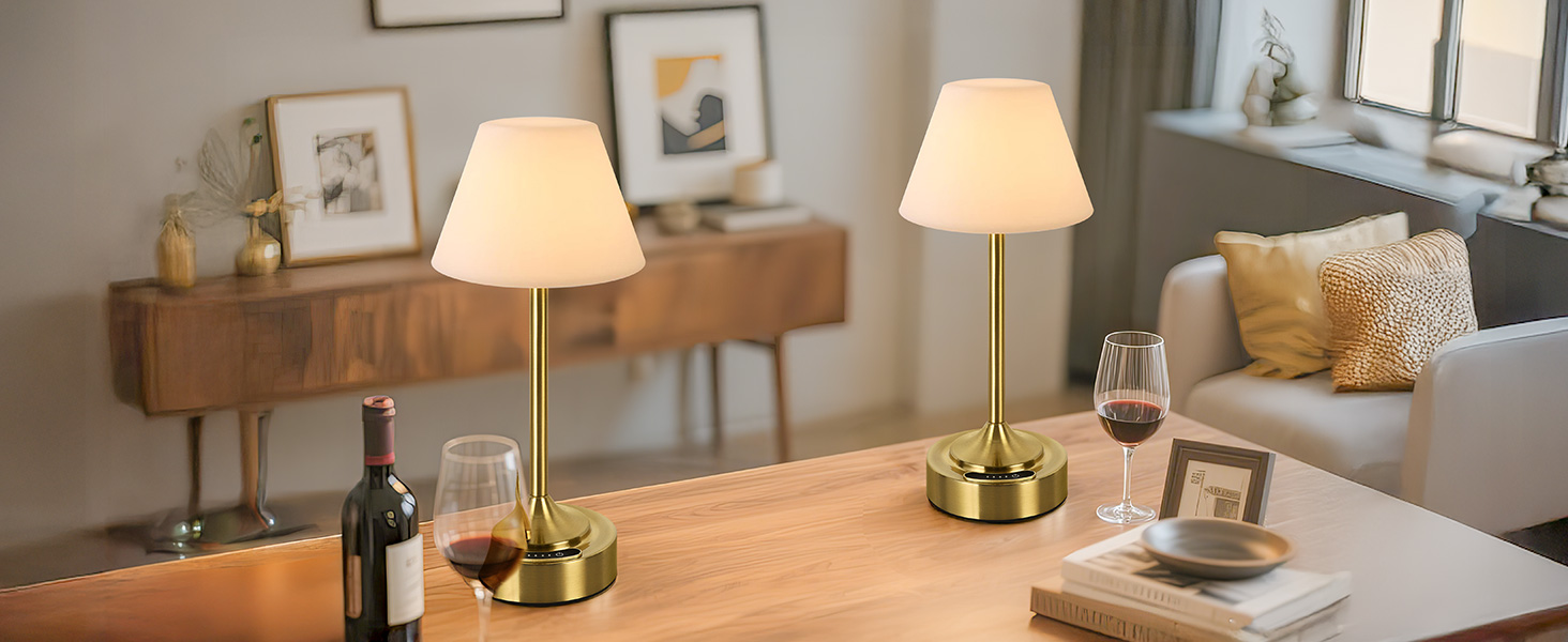 Світлодіодний акумуляторний настільний світильник OUTON 2 шт, USB-C, 3 режими освітлення (3000K-6000K), сенсорне керування, IP54, 53 год, золотий - для ванної, кухні, вулиці