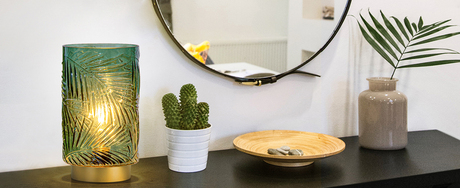 Настільна лампа MJ PREMIER акумуляторна LED з сенсорним вимикачем, регульована яскравість, скло, USB зарядка, аварійна лампа, зелена