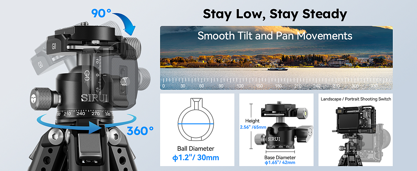 Штатив SIRUI AM-225 Carbon з кульковою головкою 360° (B-00K), 127 см, 0.93 кг, 6 кг. Легкий та компактний професійний штатив з 5 секціями, швидкознімною платформою