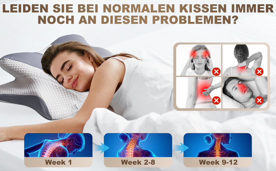 Ортопедична подушка для шиї та плечей, Memory Foam, 66x40x14 см. Підходить для сну на спині, боці та животі. Підтримка шиї. (1 шт.)