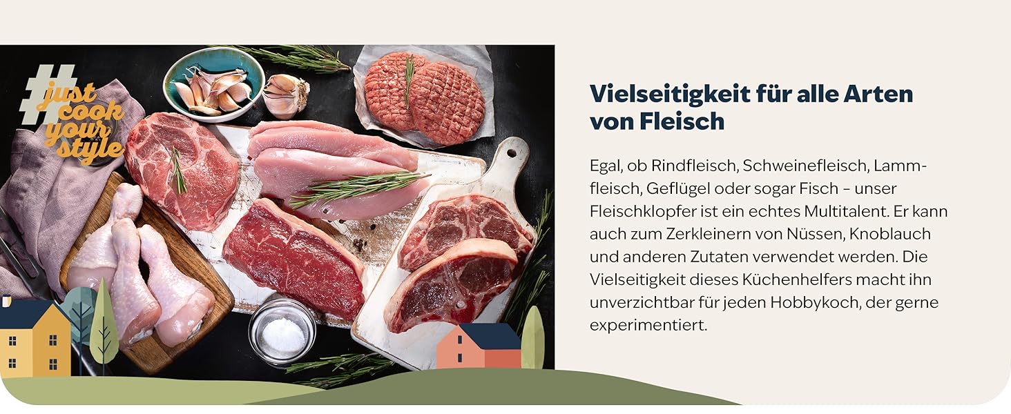 Преміум Fleischklopfer (м'ясорубка) з цинкової сплави з матовим хромом - для відбивання шніцелів та м'яса, придатний для миття в посудомийній машині. Ідеальний подарунок для кулінарії.