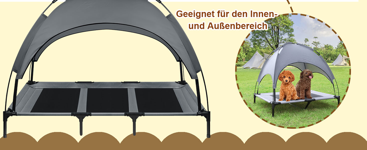 Ліжко для собак з балдахіном, лежанка для тварин Outdoor 2 в 1, софа для собак, піднята лежанка для котів та собак великих та маленьких порід, 122x92x102 см