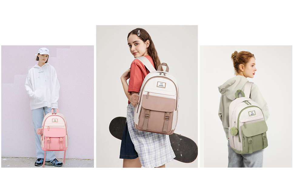 Сумка-рюкзак MOMUVO для підлітків та жінок, для ноутбука | Милий рюкзак для студентів та школярок 15.6' Бежевий Хакі